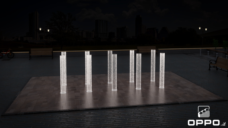 Impianto fontana a pavimento Colonnato notturna LED bianchi
