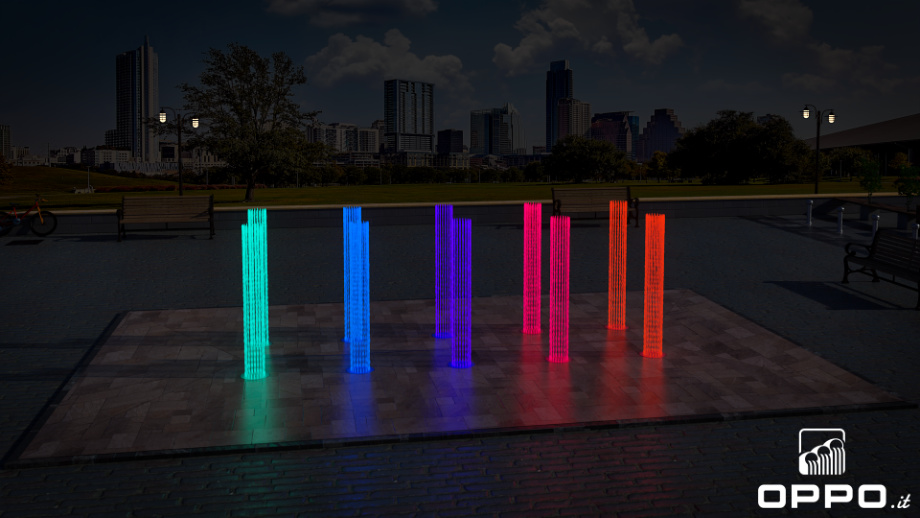 Impianto fontana a pavimento Colonnato notturna LED multicolore