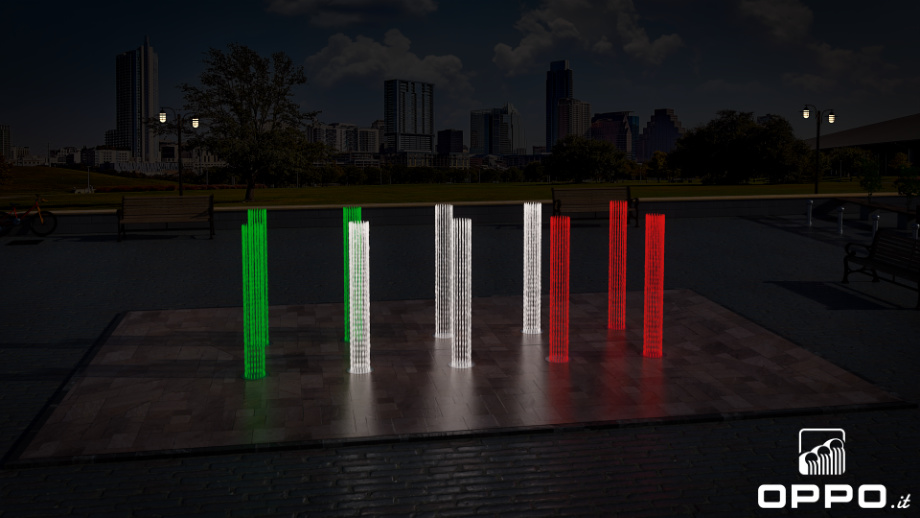 Impianto fontana a pavimento Colonnato notturna LED tricolore italiano