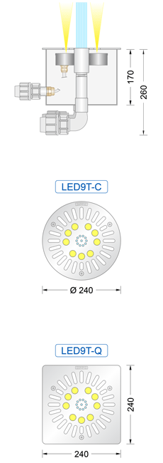 Gruppo di erogazione per fontane Floor-Kit TOWER/LED9T